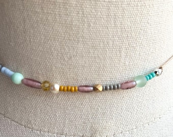Pastel beaded choker, String choker, dainty choker, layering necklace, purple choker, everyday necklace, simple choker, gift for her
