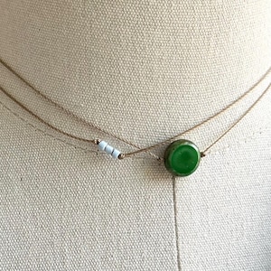 Green Glass Coin Beaded Choker: Vintage French Blue Necklace