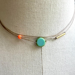 Beaded Choker Necklace: Aqua, Orange, & Gold - Modern Boho Style