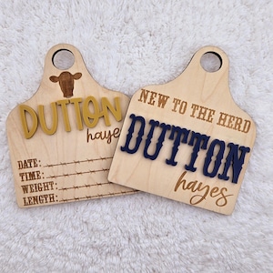Western cattle Tag birth announcement sign newborn name sign cow tag birth stat hospital name sign wooden name sign custom baby announcement