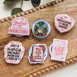 Bookish Magnetic Phone Holder and Kindle Stand | UV Printed Acrylic Phone Ring Holder | Book Lover Gift | Reader Charms | Book Gift for Her