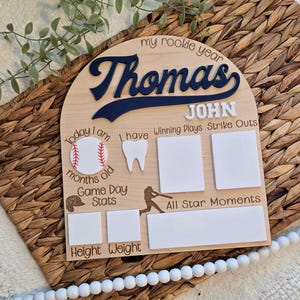 Baseball Milestone Board: Engraved Maple Wood, Baby Photo Prop
