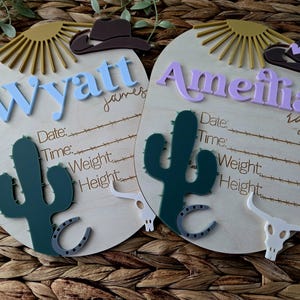 Western birth announcement sign newborn name sign cowboy birth stat hospital name sign wooden name sign custom western baby announcement