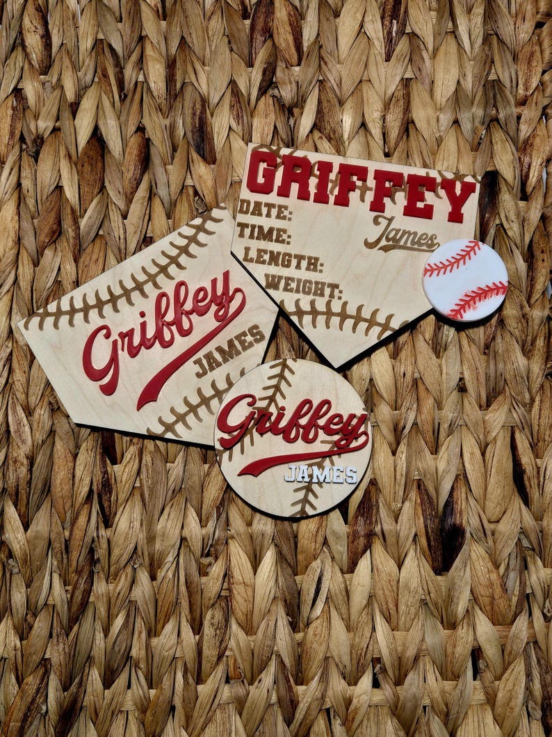 Baseball Theme Baby Name Announcement Sign Newborn Floral Birth Stat ...