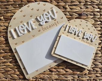 Valentine's Day I love you because Dry Erase sign mini love note sign for lover gifts for families holiday decor for kids valentines