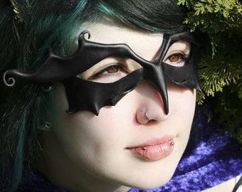 Black leather bird mask: raven crow cosplay handcrafted masquerade mask.