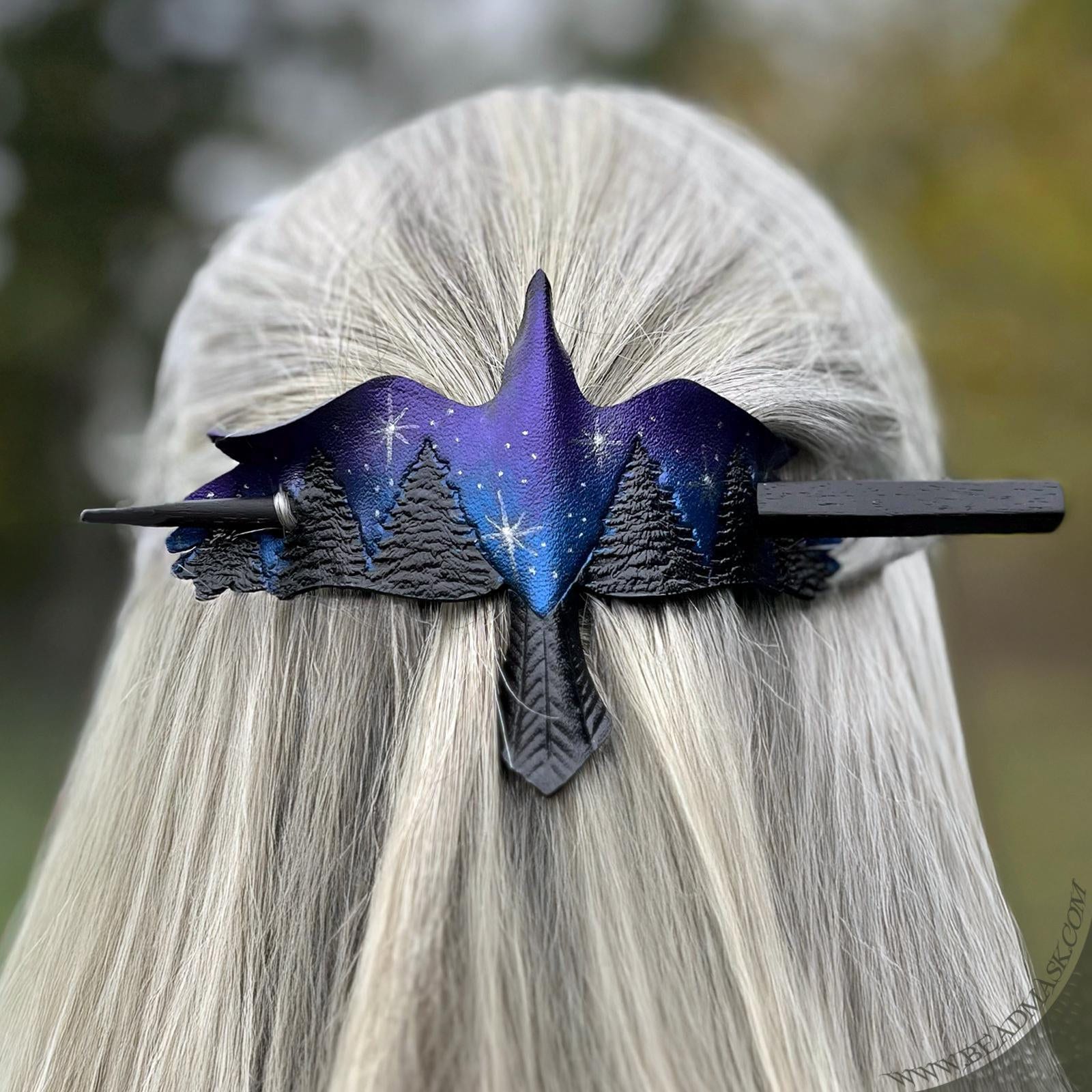 Lunation Leathers Nevermore Raven Hair Slide Raven Leather Hair Slide With Silver Finish - Etsy main image 2