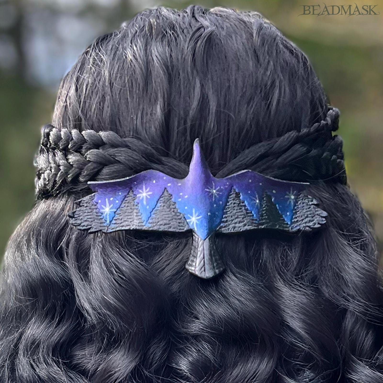 Tooled Leather Raven Hair Slide: Celestial Forest Barrette  display picture 2