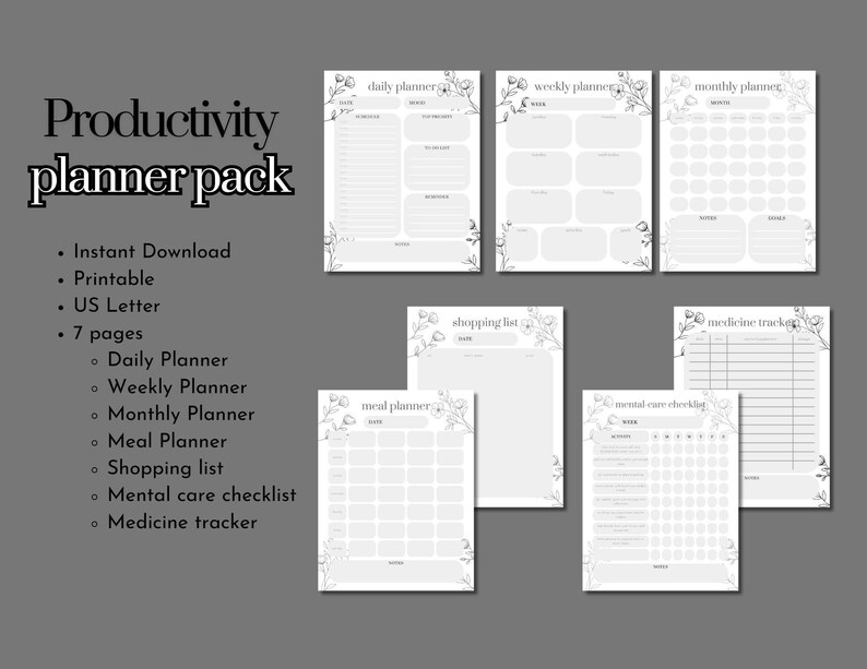 Productivity Packet Printable Productivity Planner Pack - Etsy