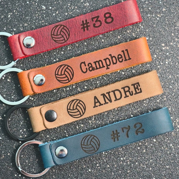 Personalized Volleyball Keychain, Backpack Tags, Leather Keychains, Kid's Name Tags, Sport Keyrings, Charms, Team Gift