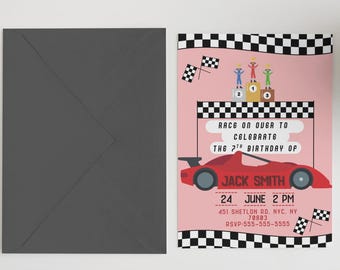Rennauto-Geburtstagsfeier-Einladung - Jungen-Geburtstagsfeier einladen - Geburtstagseinladung - Bearbeitbare Vorlage