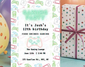 Bearbeitbare Gaming-Geburtstagseinladung, bearbeitbare Jungen-Geburtstagseinladung, digitaler Download, Canva-Vorlage, Gaming-Geburtstagsthema