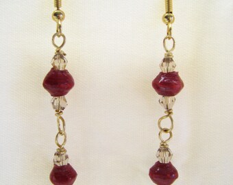 Red Paper and Crystal Earrings