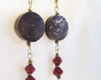 Coconut and Red Paper Earrings