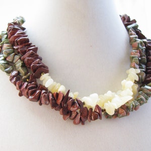 Jasper Aragonite Brass 3-Strand Beaded Necklace