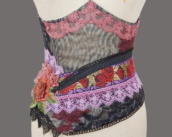 Flora and Fauna lace collage corselette - decorative waist cincher