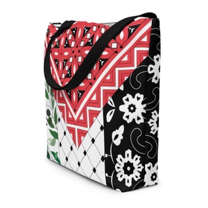 Large Tote Bag with Palestinian Tatreez Design - Stylish and Spacious