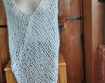 Poncho shawl wrap cover up fits most small medium and large women lacy openwork hand knit in lightly textured white