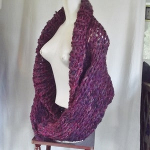 Chunky knit shrug crop cardigan sweater with shawl collar long sleeves fits most medium and large women in dark raspberry red tweed image 1