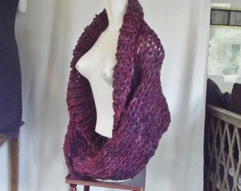 Chunky knit shrug crop cardigan sweater with shawl collar long sleeves fits most medium and large women in dark raspberry red tweed