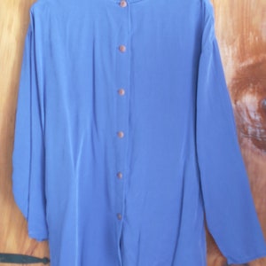 Silk blouse vintage Alfred Sung Express woman's size 10 royal blue shirt in excellent used condition with no apparent imperfections image 1