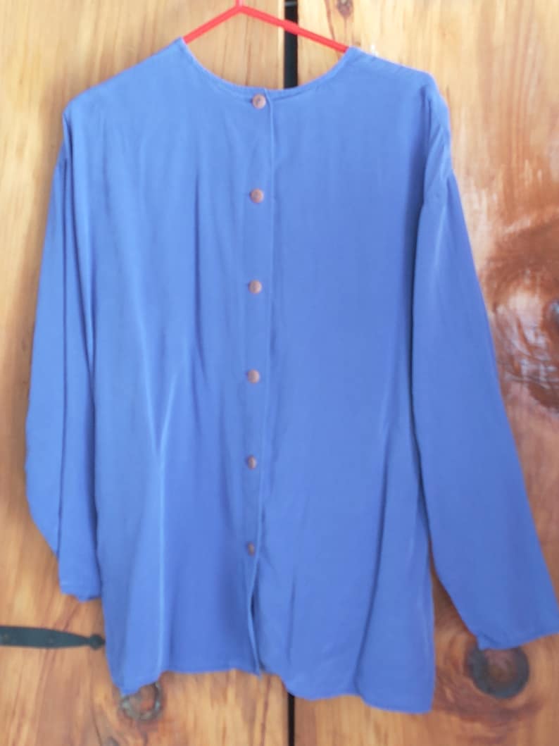 Silk blouse vintage Alfred Sung Express woman's size 10 royal blue shirt in excellent used condition with no apparent imperfections image 1