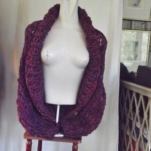 Chunky knit shrug crop cardigan sweater with shawl collar long sleeves fits most medium and large women in dark raspberry red tweed image 4