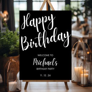 Simple Birthday Welcome Party Sign | Instant Download | Editable DIY Template | Sizes 12x18, 18x24, 24x36 | Modern Black White