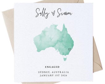 Custom Engagement Map Card: Textured Cardstock with Custom Location and Text