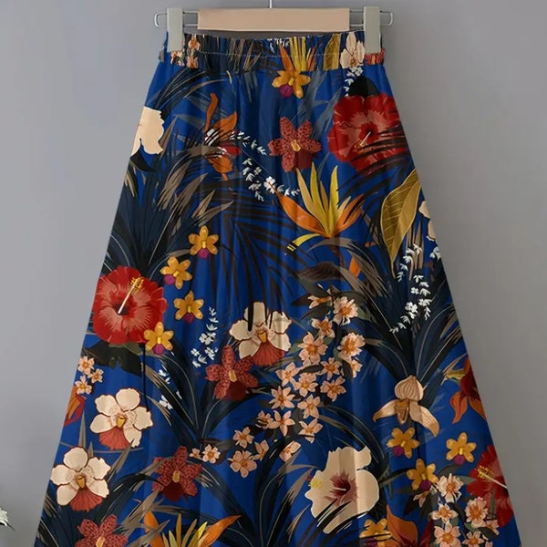 Test Listing - Summer Bold Classic Navy & Red Long Comfy Boho Elastic Waist Skirt - Large