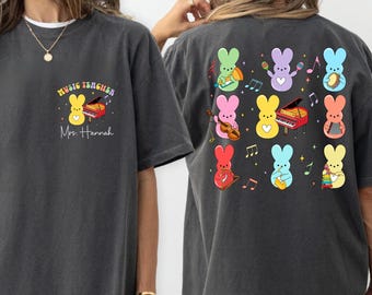 Teacher Music Easter Day, Coquette Music Teacher, Bunny Music Teacher Education T-Shirt, School Music Instructor, Custom Name Teacher