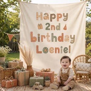 Backdrop Birthday Tapestry, Personalized Linen Birthday Sign, Custom Text Happy Birthday Banner, Personalized Birthday Name Banner