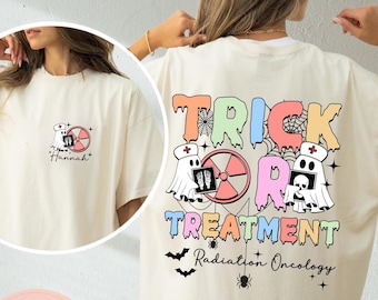 Maglietta per radioterapia "Dolcetto o trattamento", maglietta per radioterapista, maglietta con nome personalizzato per tecnico radioterapista, maglietta per tecnico RT, maglietta Comfort Color