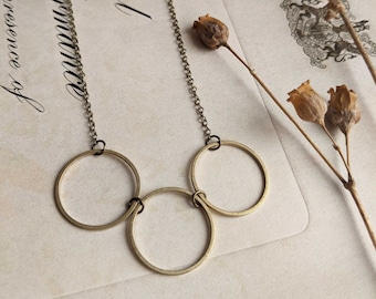 Golden Circles necklace - triple circle row - geometric jewellery - minimalist