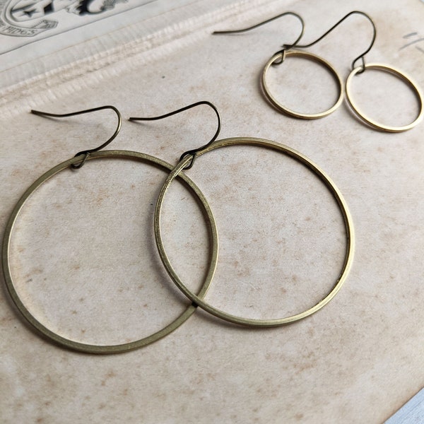 Large Gold Hoops in raw brass - simple circles - 1" 1/2 40mm - nickel free