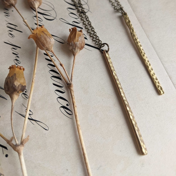 Textured Brass Stem necklace - golden brass sticks - minimalist jewellery - nickel free