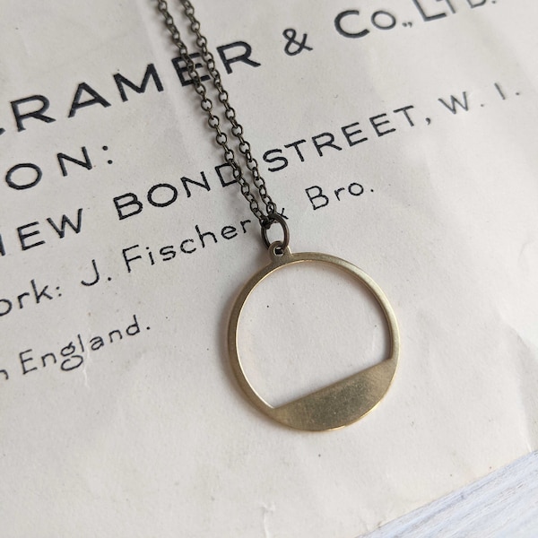 Modern Gold Hoop necklace - simple brass circle - with a brushed finish - minimalist jewellery - nickel free