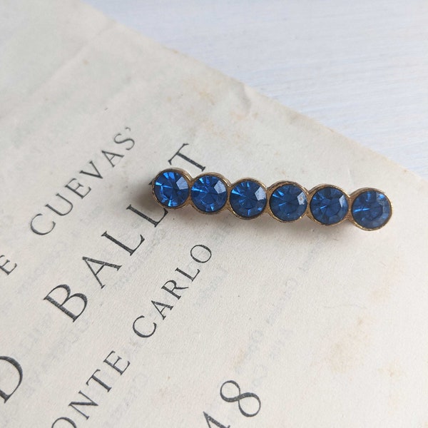 Something Blue Vintage Pin with Blue Glass Stones - 1960s brooch - blue and gold - wedding jewellery