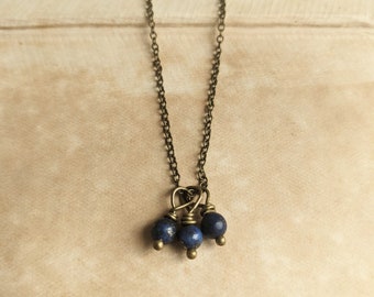 Lapis Gemstone Cluster necklace - blue gem and bronze - summer jewellery - nickel free