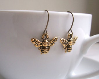 Petite Gold Bee charm earrings - little bees - gift for gardener - nickel free