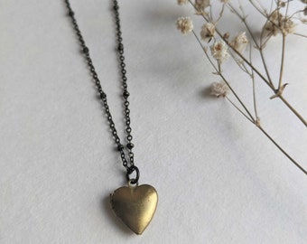 Petite Gold Heart Locket charm necklace - brass - nickel free - valentines jewellery