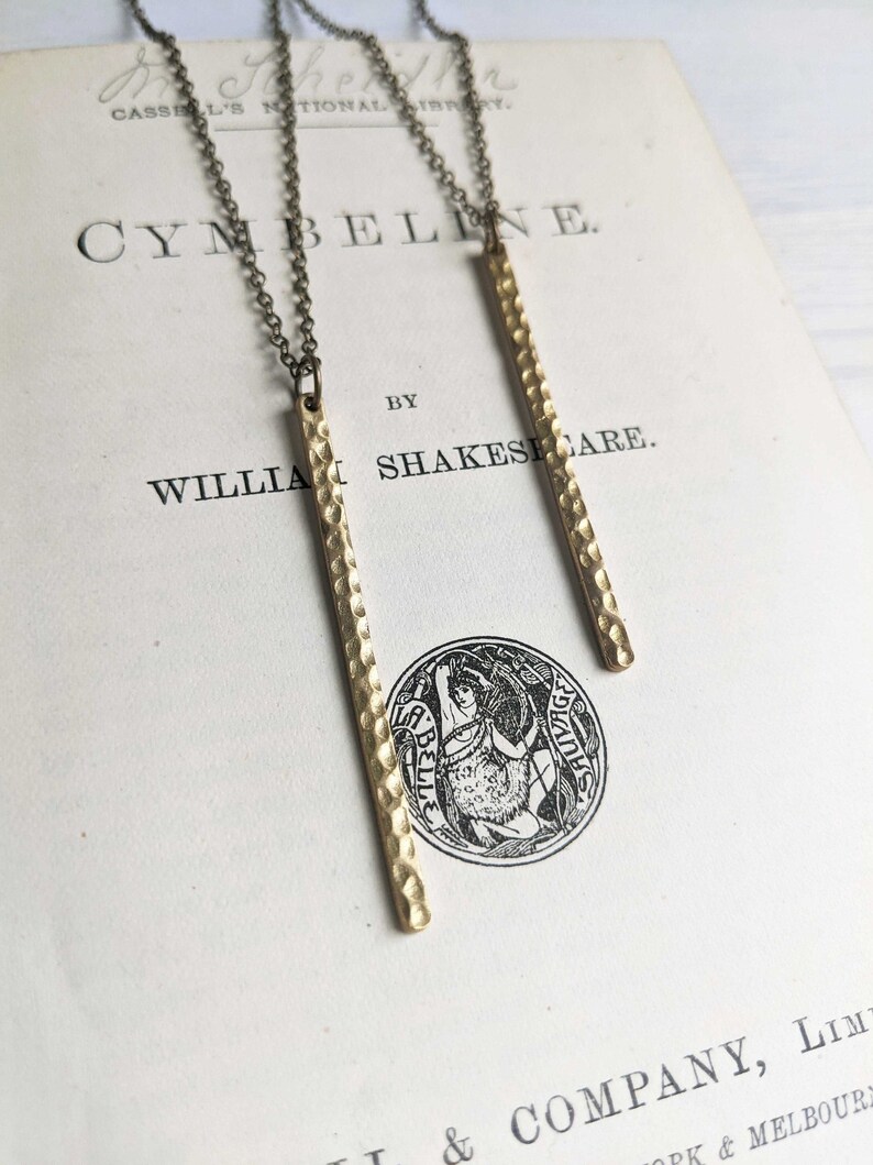 Textured Brass Stem necklace golden brass sticks minimalist jewellery nickel free image 3