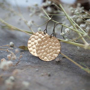 Gold Hammered Disc earrings Golden Sun raw brass textured circles nickel free image 3