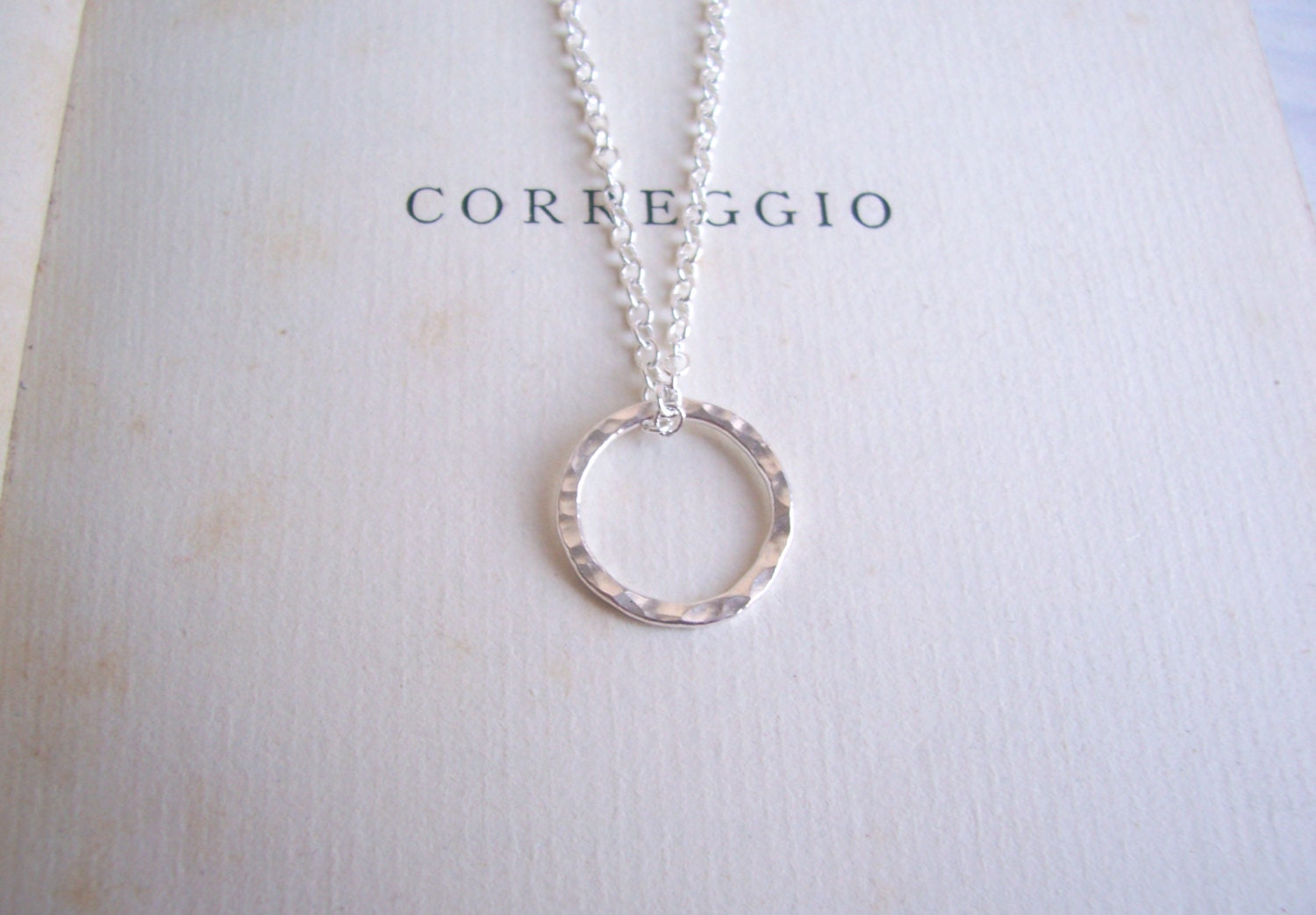 Hammered Sterling Silver Circle Necklace - Minimalist Jewelry