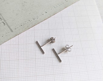 Stick stud earrings - sterling silver - little lines - 10mm - nickel free - sale