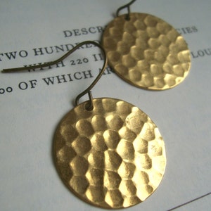 Gold Hammered Disc earrings Golden Sun raw brass textured circles nickel free image 2