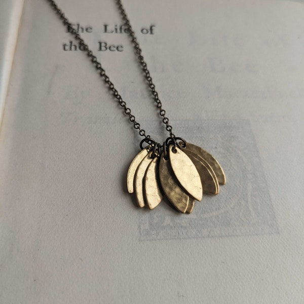 Golden Petals necklace - little brass leaves - modern jewellery - nickel free