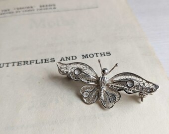 Vintage Silver Filigree Butterfly brooch - vintage pin - marked silver - 1960s - nouveau style - gift for gardener