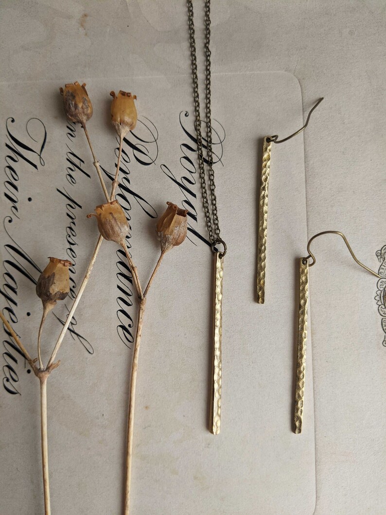 Textured Brass Stem necklace golden brass sticks minimalist jewellery nickel free image 5
