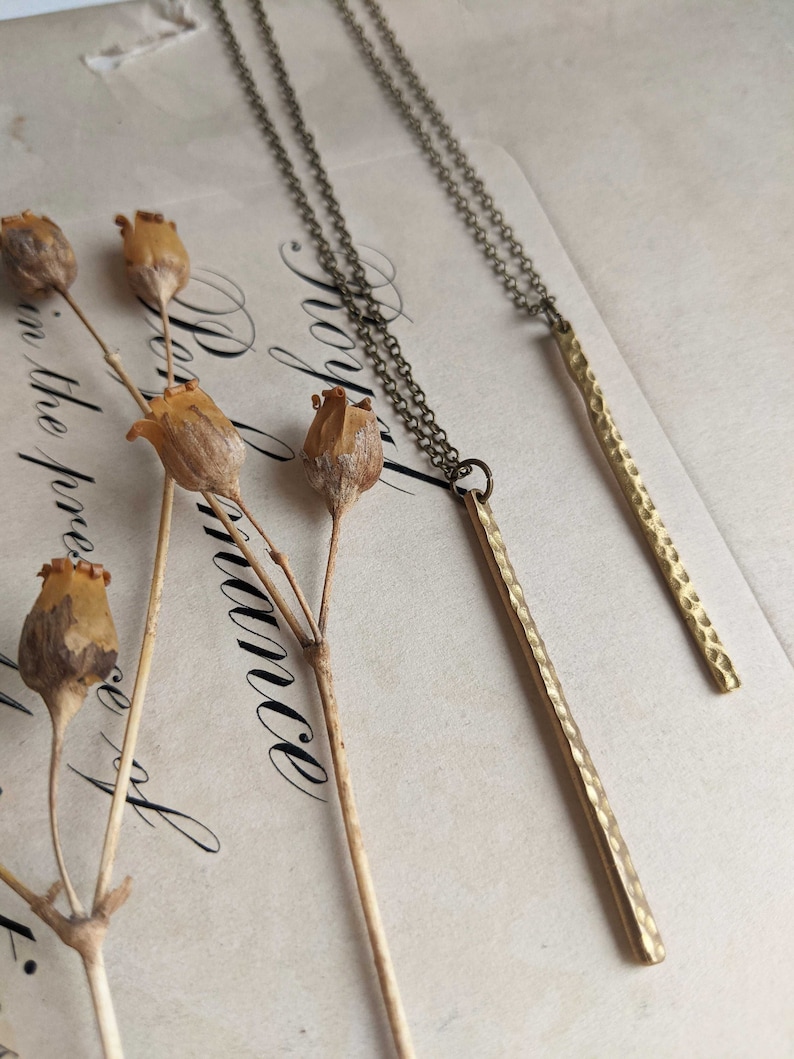 Textured Brass Stem necklace golden brass sticks minimalist jewellery nickel free image 1
